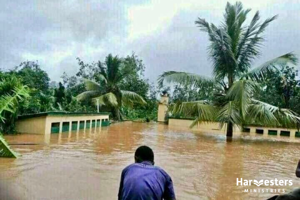 Looking upon flooding. Harvesters Ministries